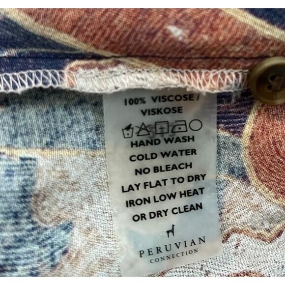 Peruvian Connection Multicolor Viscose Short Sleeve Women's Button Up Top Size L - Picture 3 of 5